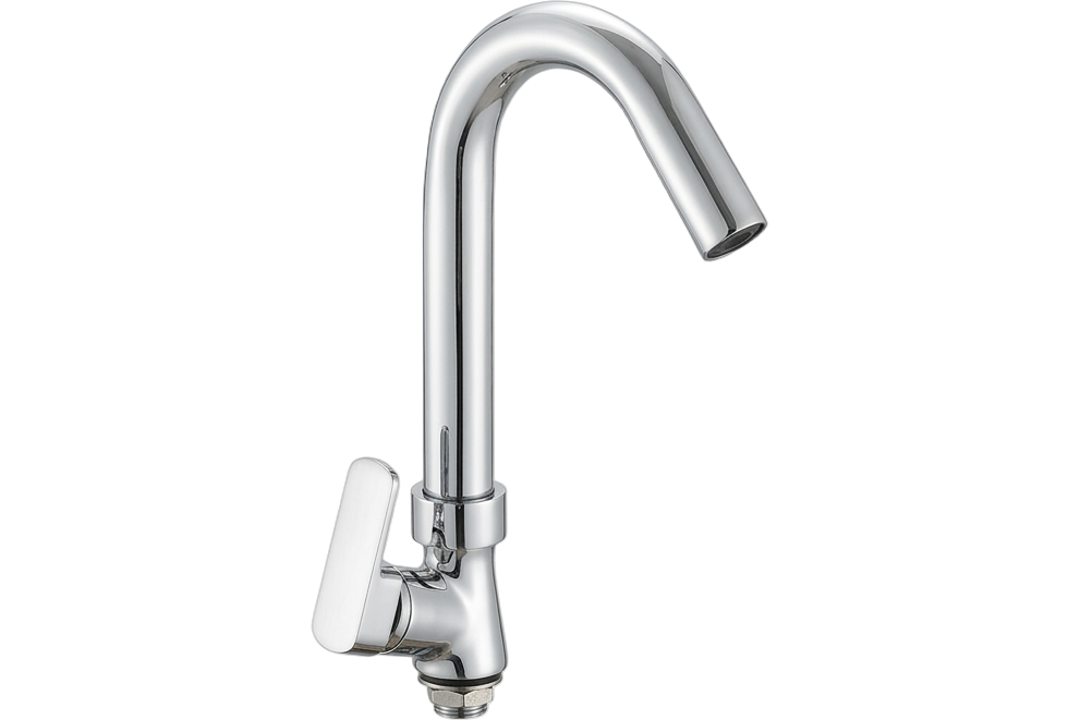 Polished chrome swan neck tap